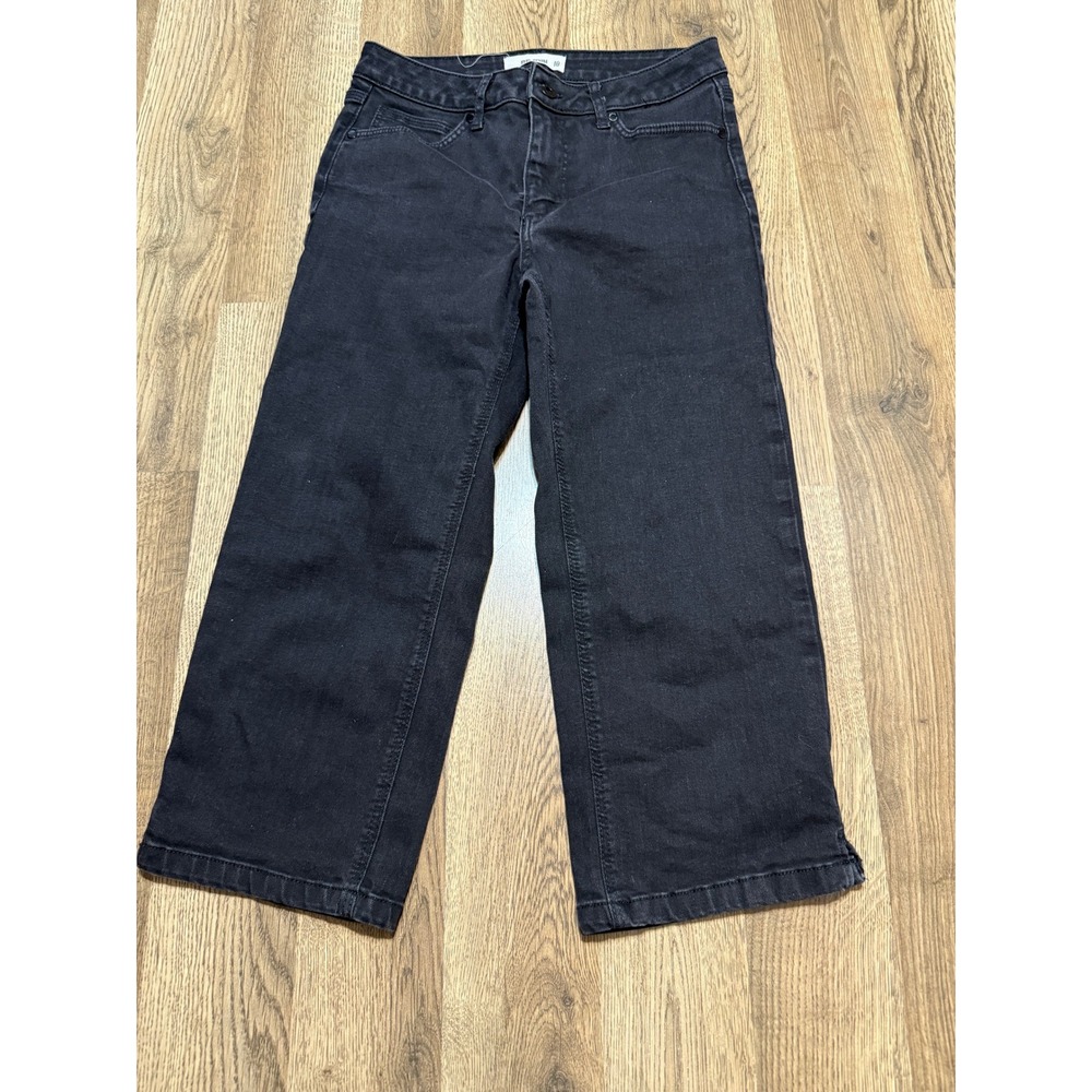 RE:DENIM Womens Black Wide Leg Cropped Jeans Size 10 Stretch Denim Pants